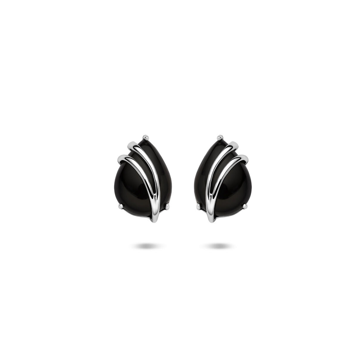 Boucles d'oreilles en argent rhodié 925 avec onyx, en forme de goutte.