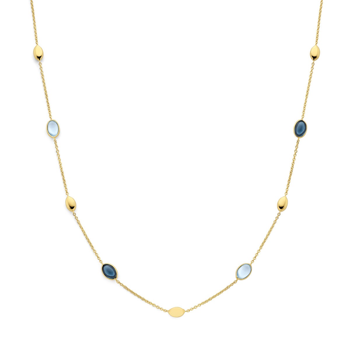 Collier en or jaune 14 carats avec topazes ovales et rondes.