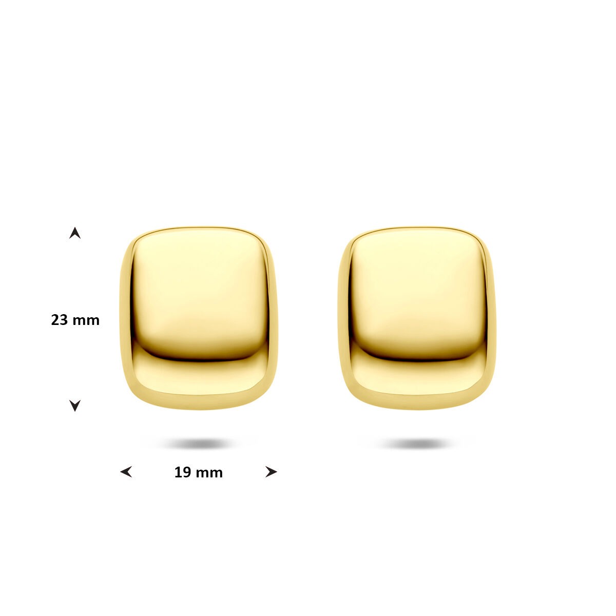 Puces d'oreilles en acier rectangulaires couleur or jaune 23x19mm