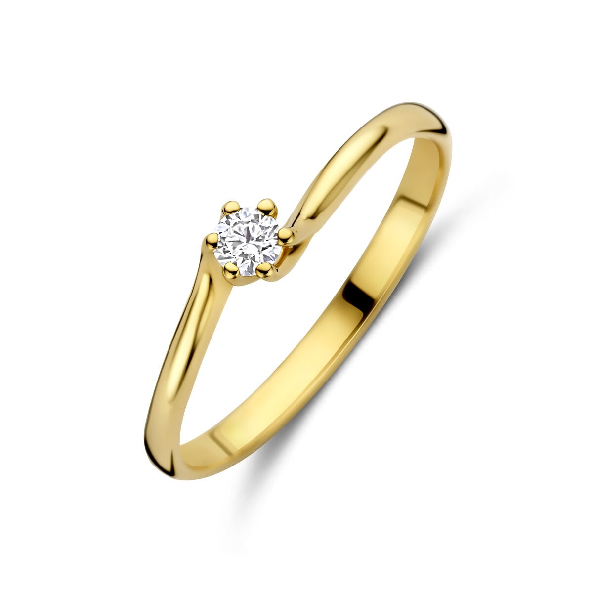 Bague en or jaune 14 carats avec un diamant cultivé en laboratoire.