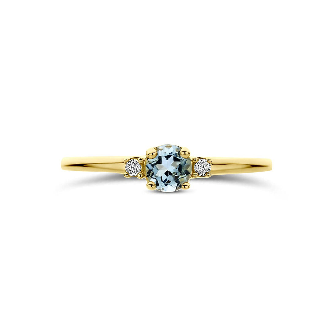 14k Geelgouden ring met blauwe topaas en zirkonia