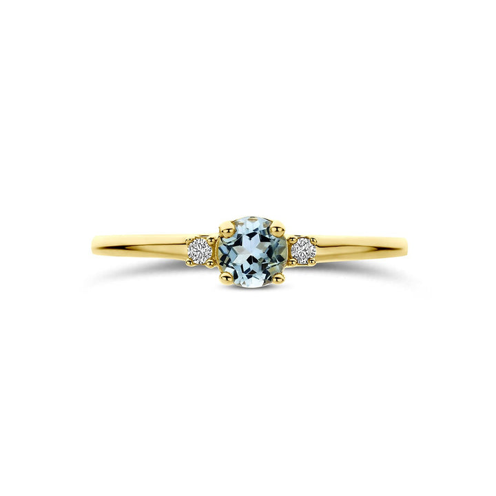 14k Geelgouden ring met blauwe topaas en zirkonia