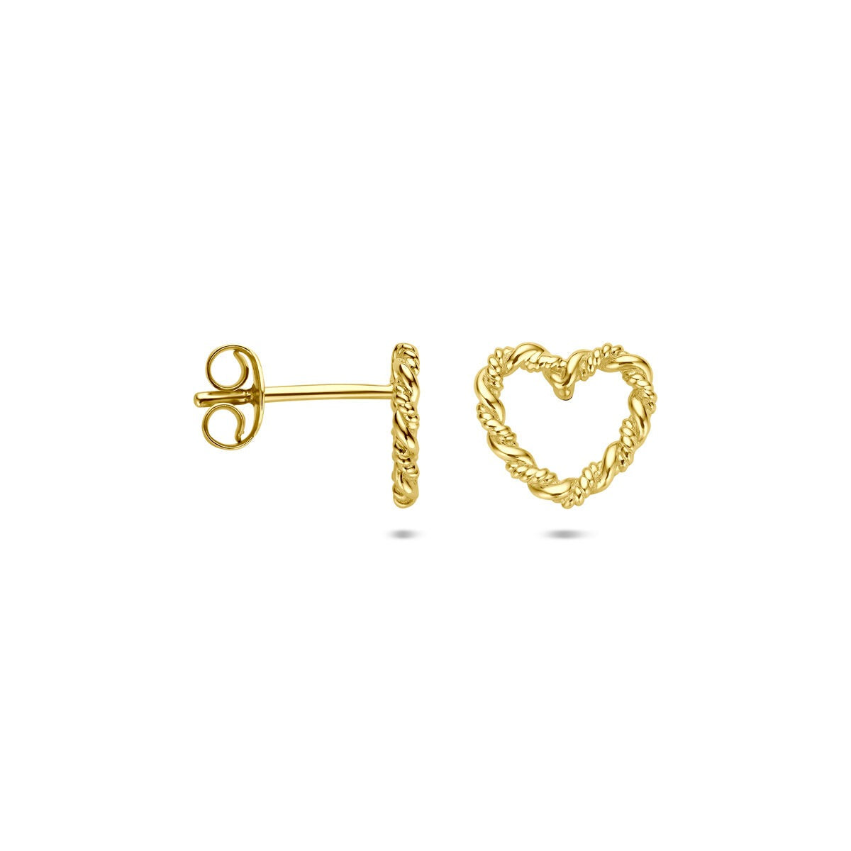 puces d'oreilles en or jaune en forme de cœur – symbole d'amour