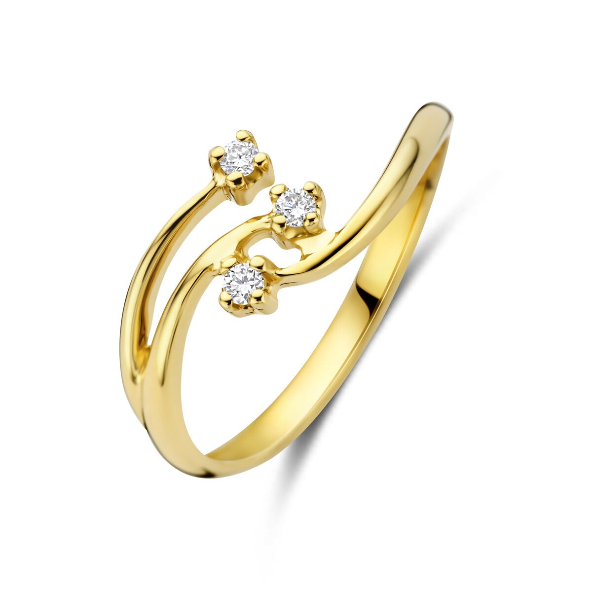 Bague en or jaune 14 carats avec trois diamants en lab grown.