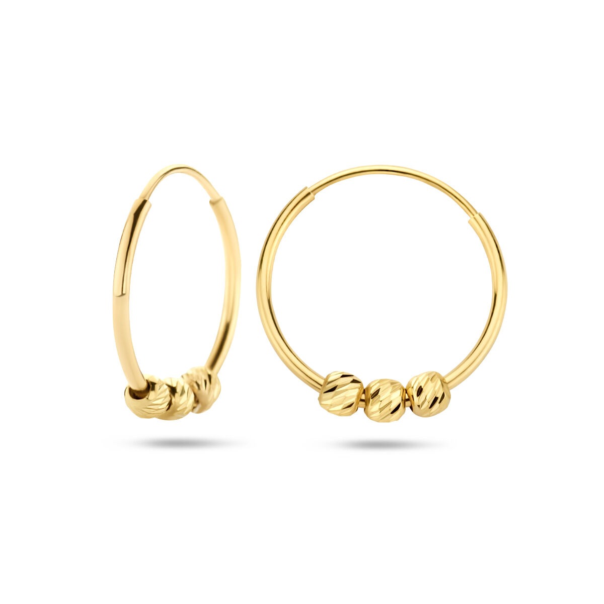 Créoles en or avec billes – 14k, 11 mm