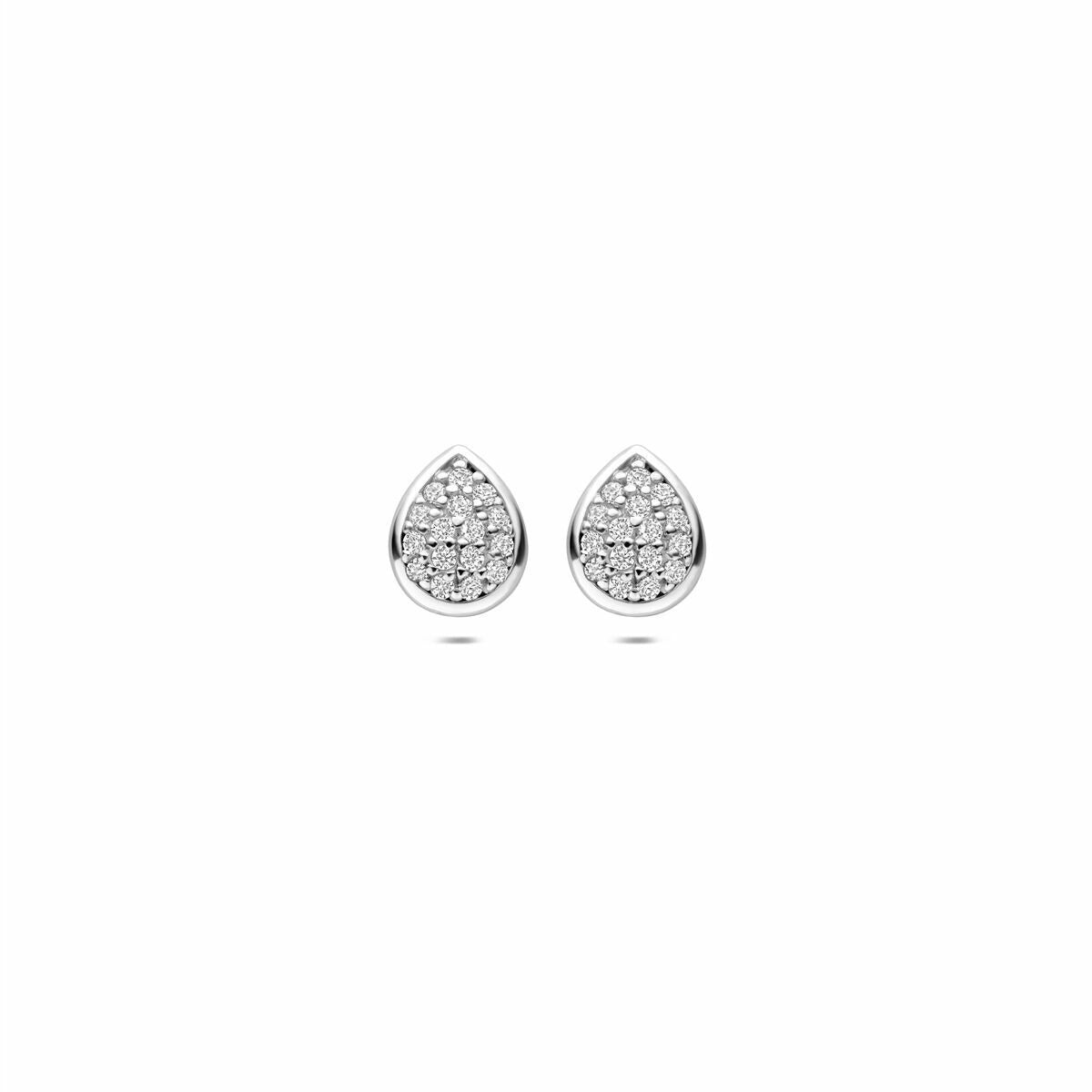 Boucles d'oreilles en argent rhodié en forme de goutte avec zirconia, mesurant 6 mm.