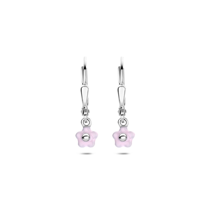 Gerhodineerd 925 zilveren bloem oorhangers met roze emaille