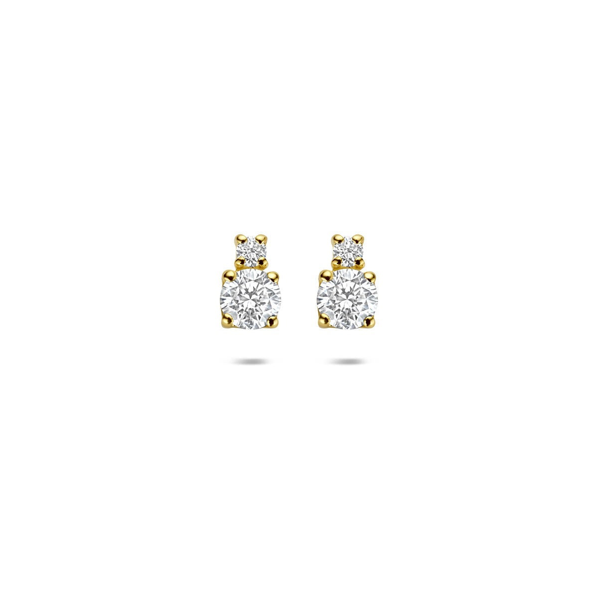 Boucles d'oreilles en or jaune 14 carats avec diamants synthétiques, design classique.
