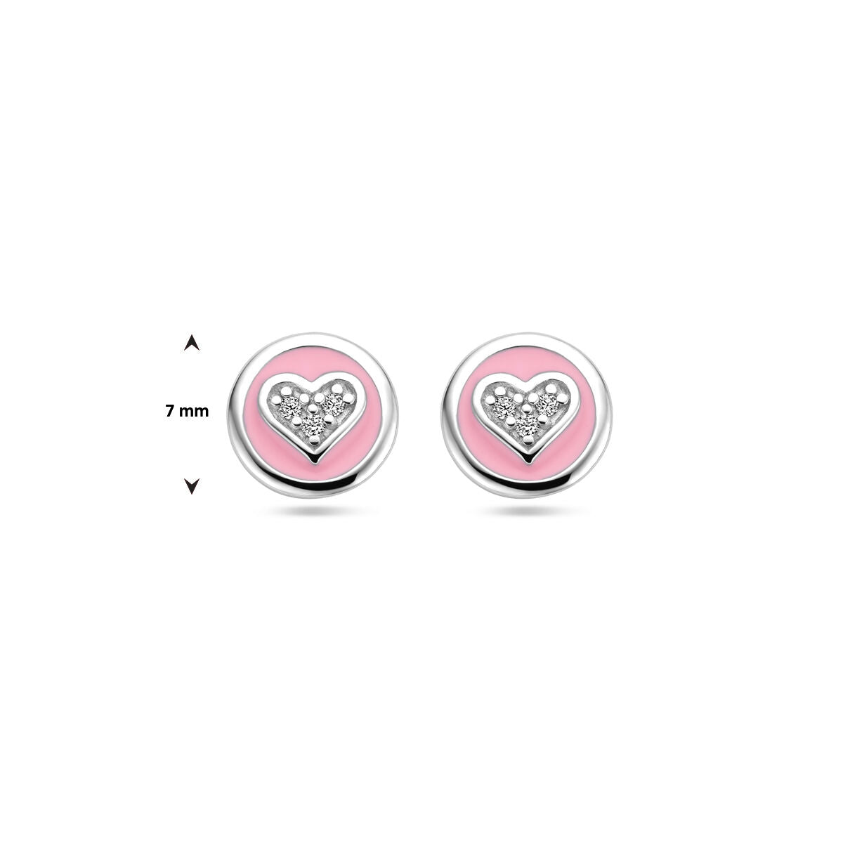 Puces d'oreilles en argent pour enfant avec émail rose et cœur en zircone