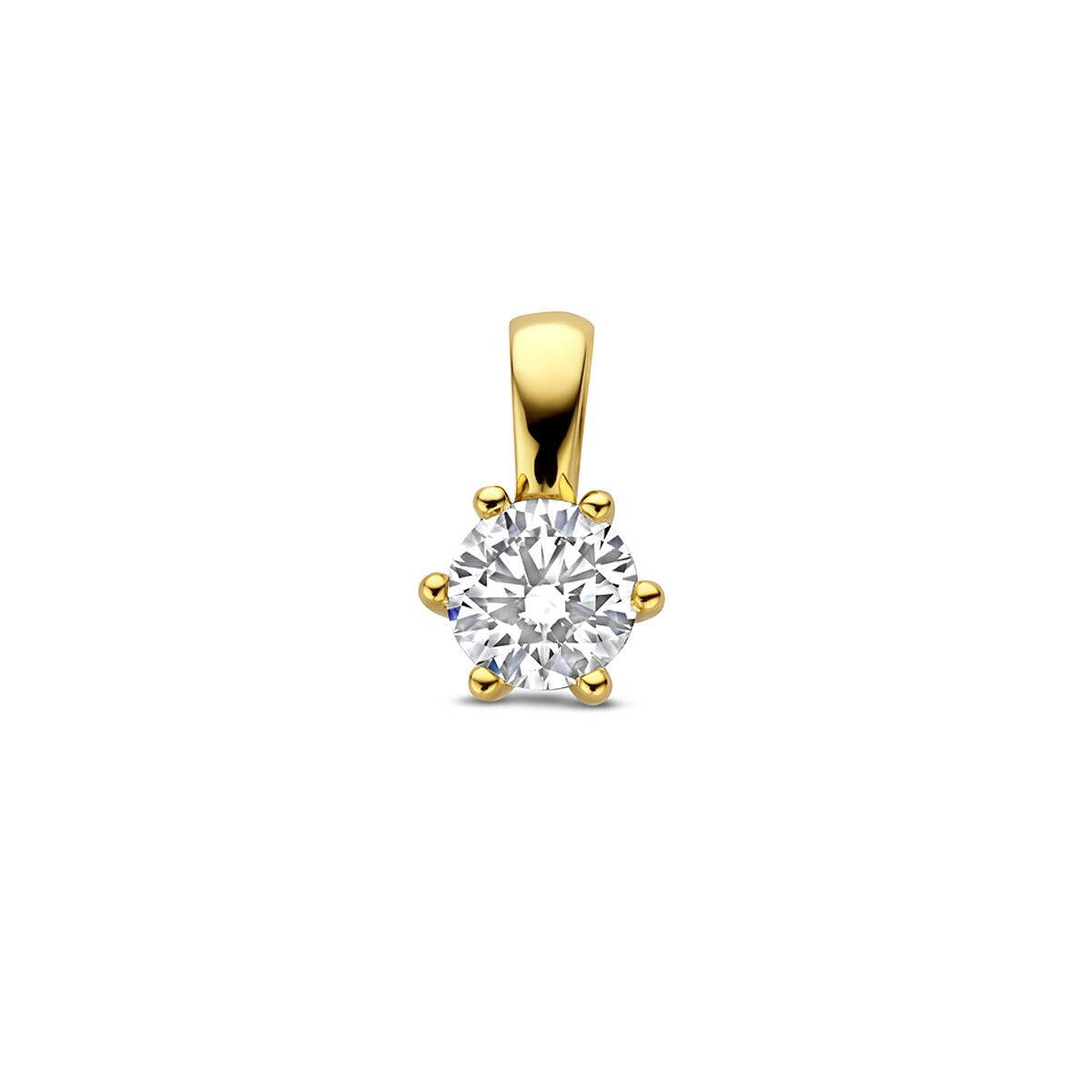 Pendentif en or jaune 14 carats avec un diamant cultivé en laboratoire, forme ronde.
