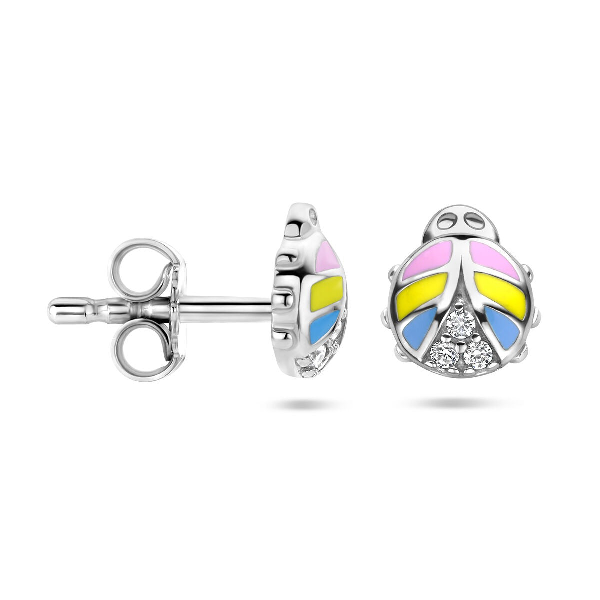 Puces d'oreilles coccinelle en argent rhodié avec zircone 925