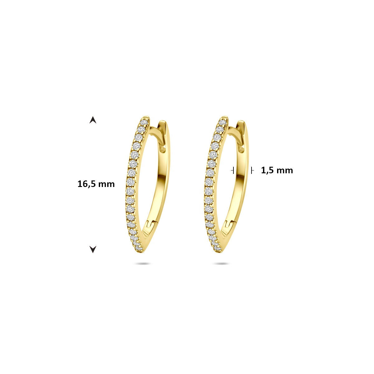 Créoles en or jaune 14k avec diamant – 0.15ct (2x 0.075ct) h si 16,5 mm