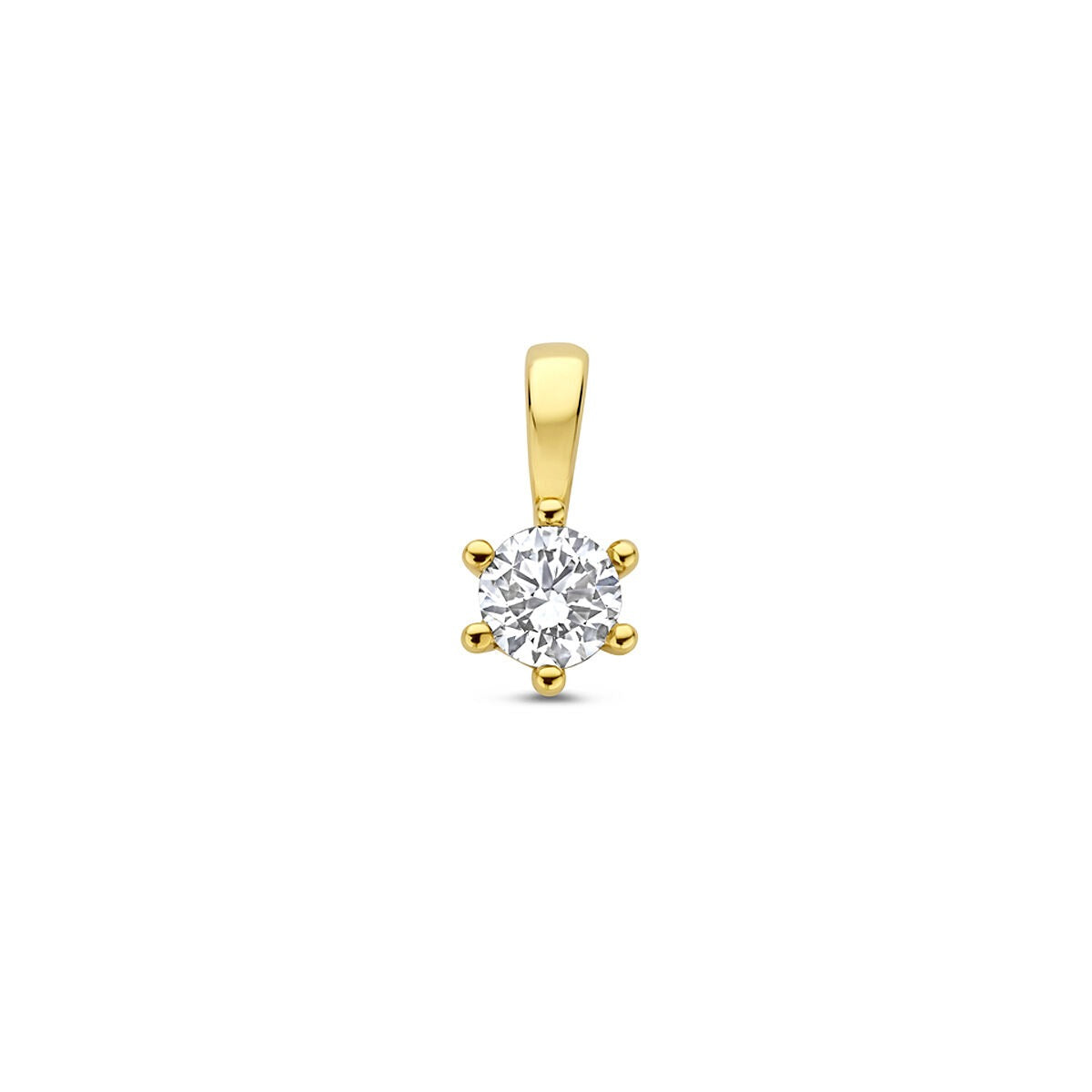 Pendentif en or jaune 14 carats avec un diamant cultivé en laboratoire, serti de six griffes.