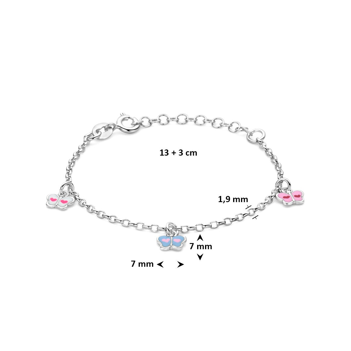 Bracelet pour enfant en argent 925 rhodié avec des papillons et de l'émail