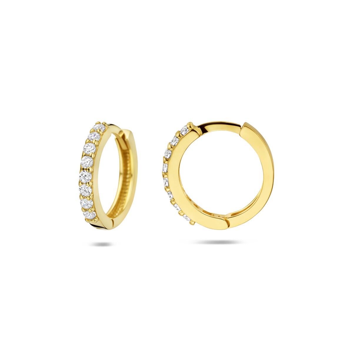 créoles en or jaune 14k avec zircones taillées en brillant