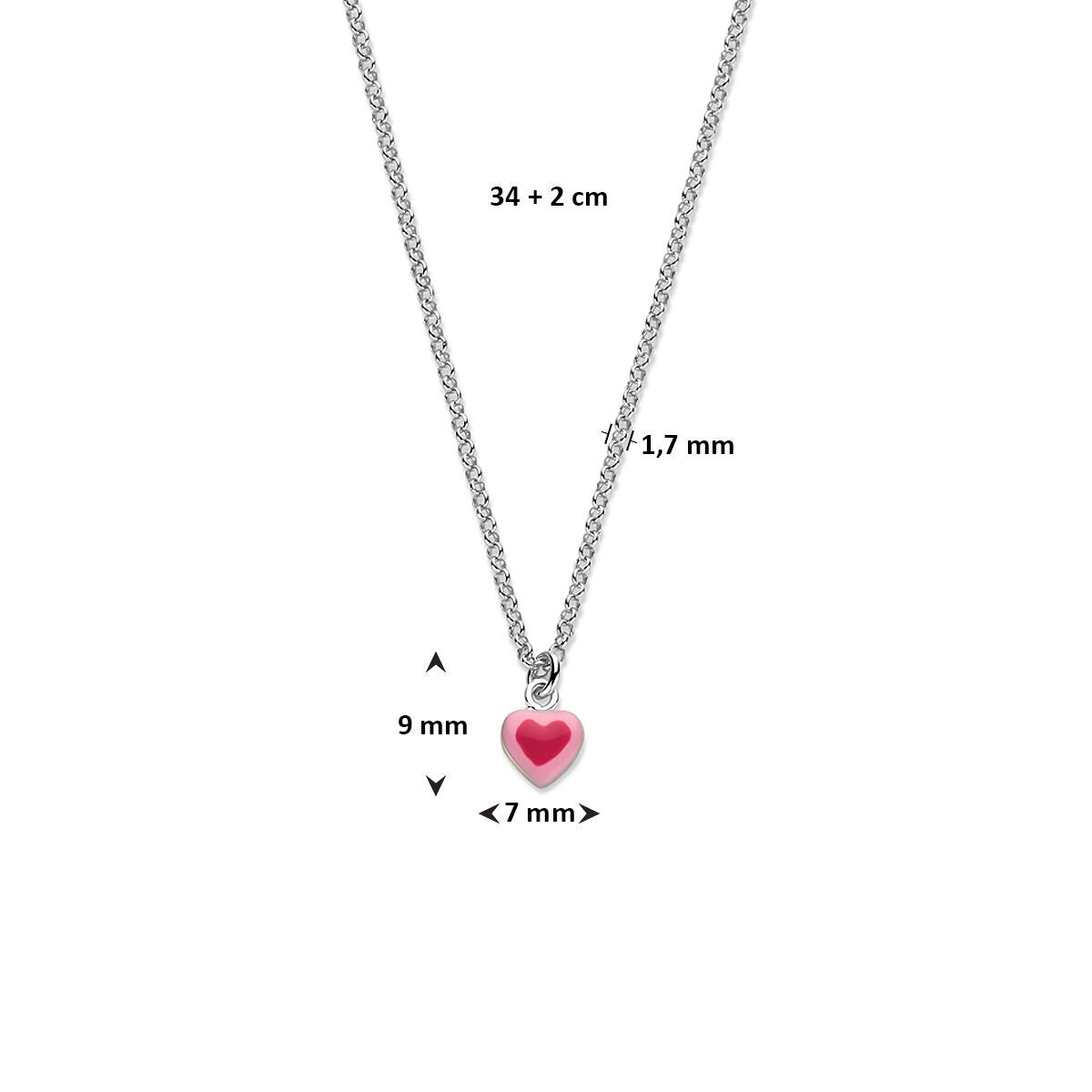 Collier pour enfant en argent avec cœur – rhodié argent 925 34 + 2 cm