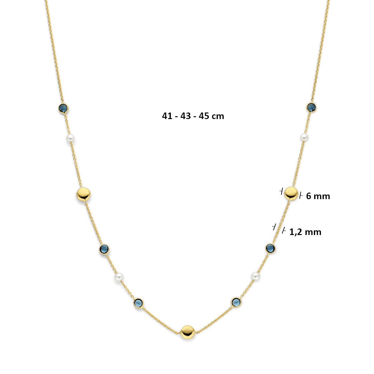 collier en or jaune 14k avec perles et topaze London Blue