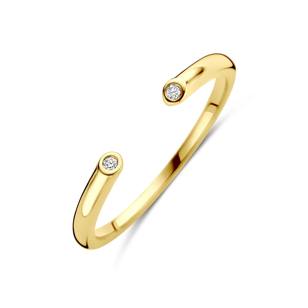 Bague en or 14 carats avec deux diamants sertis.