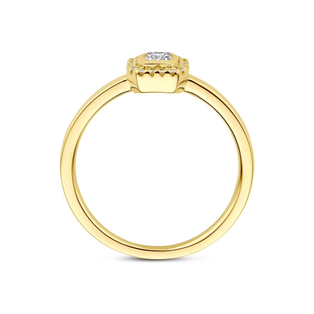 bague en or jaune 14k avec diamant taillé en émeraude