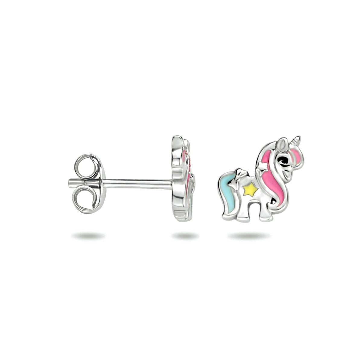 Puces d'oreilles en argent licorne – rhodiées avec émail