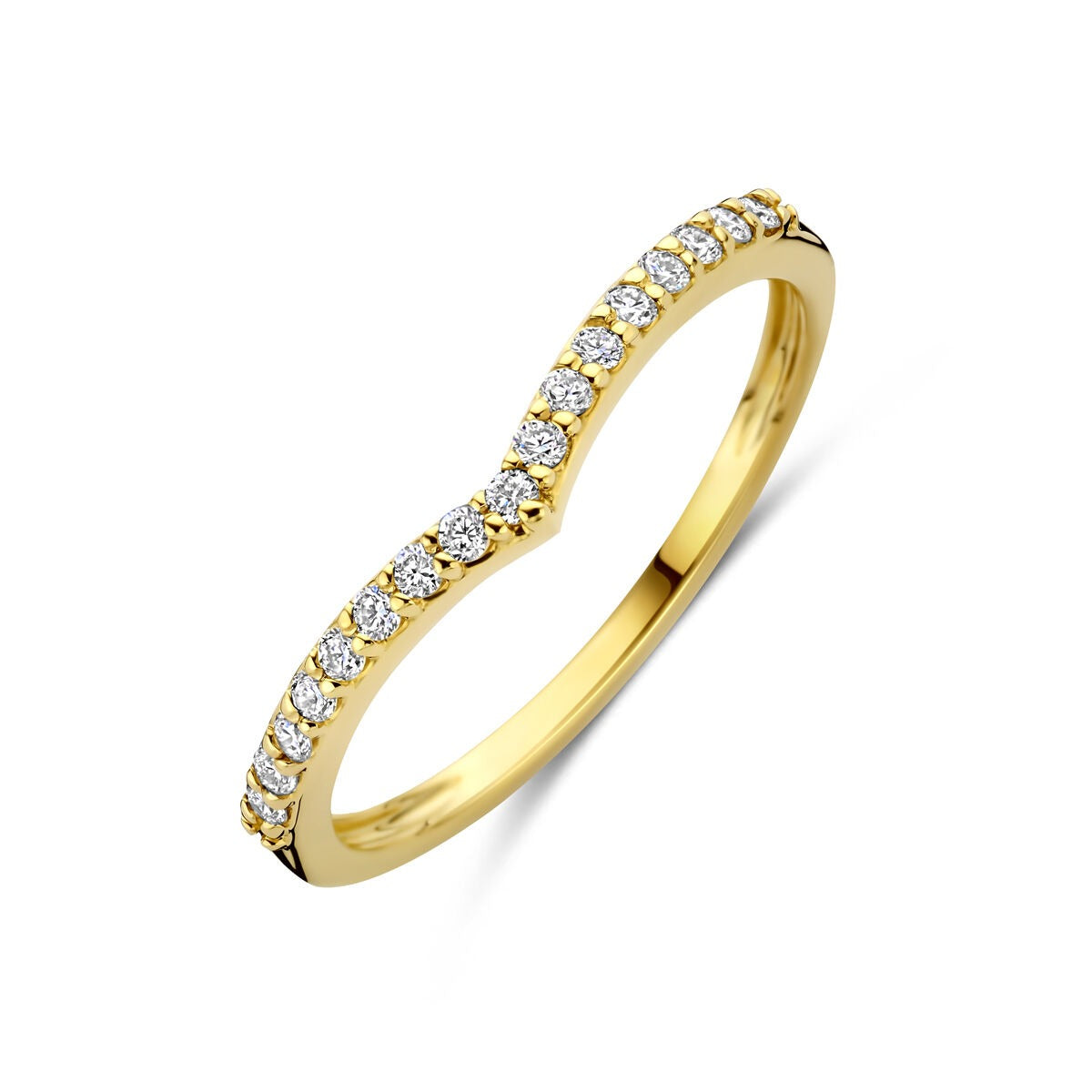 Bague en or jaune 14 carats ornée de diamants synthétiques en ligne.