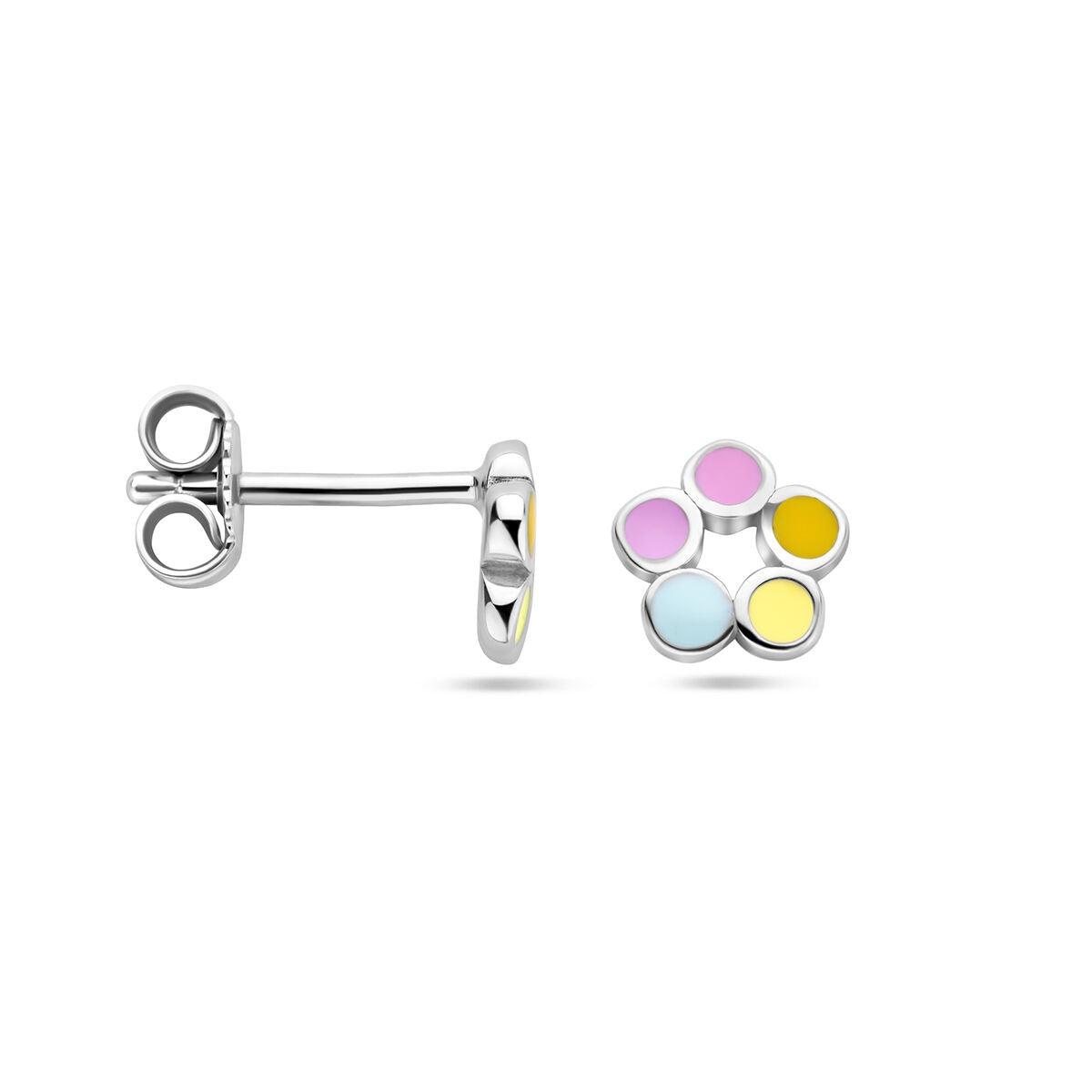 Puces d'oreilles en argent rhodié fleur