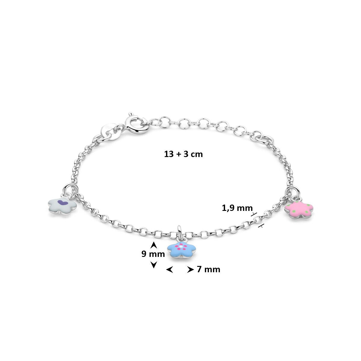 Bracelet pour enfant en argent 925 rhodié avec fleurs et émail