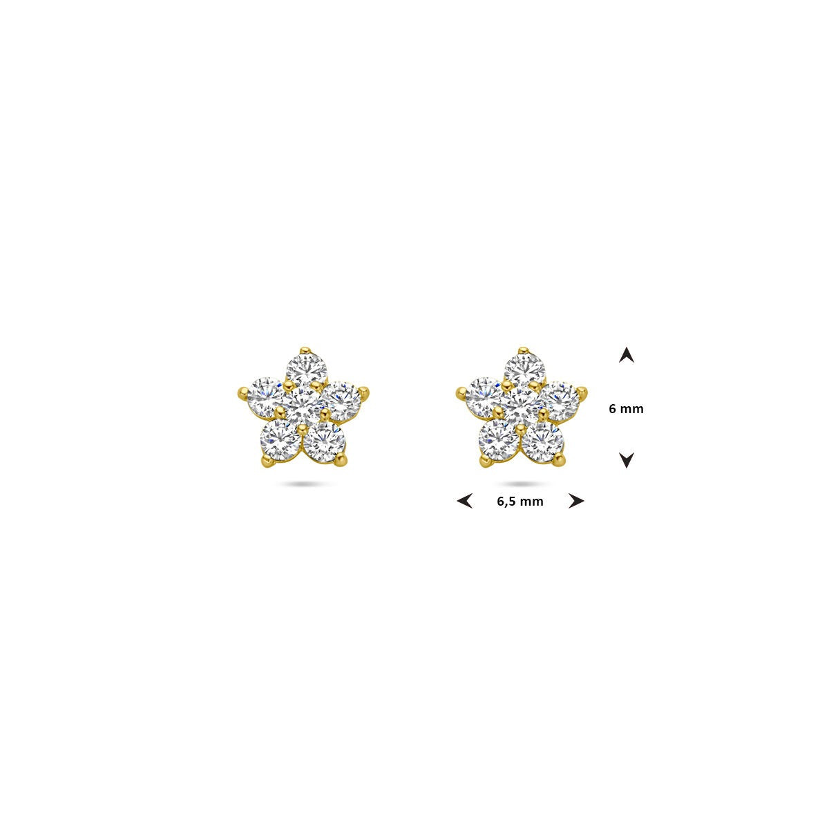 puces d'oreilles pour enfant en or jaune 14k – forme de fleur avec zircone transparente