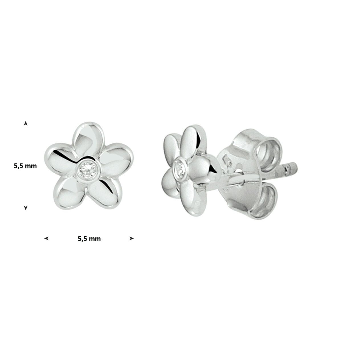 Boucles d'oreilles en argent fleur avec zircone transparente – rhodié