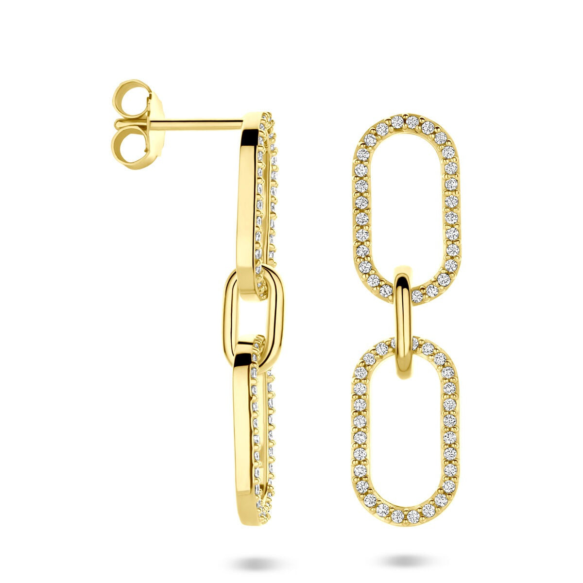 Boucles d'oreilles plaquées or avec zircone – 33 mm