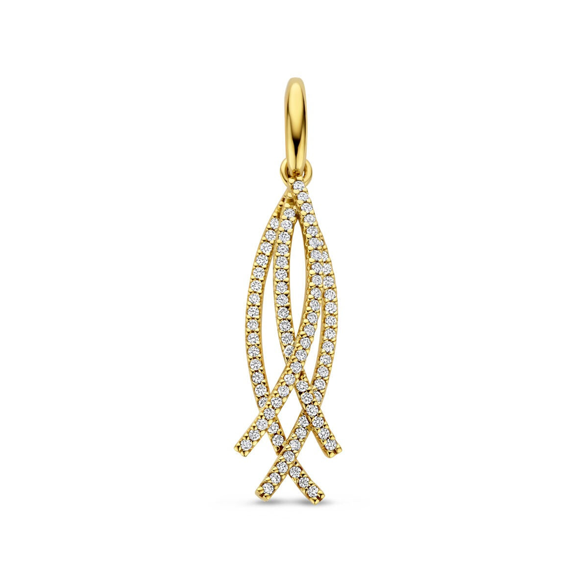 Pendentif en or jaune 14 carats orné de diamants brillants en forme de vagues.