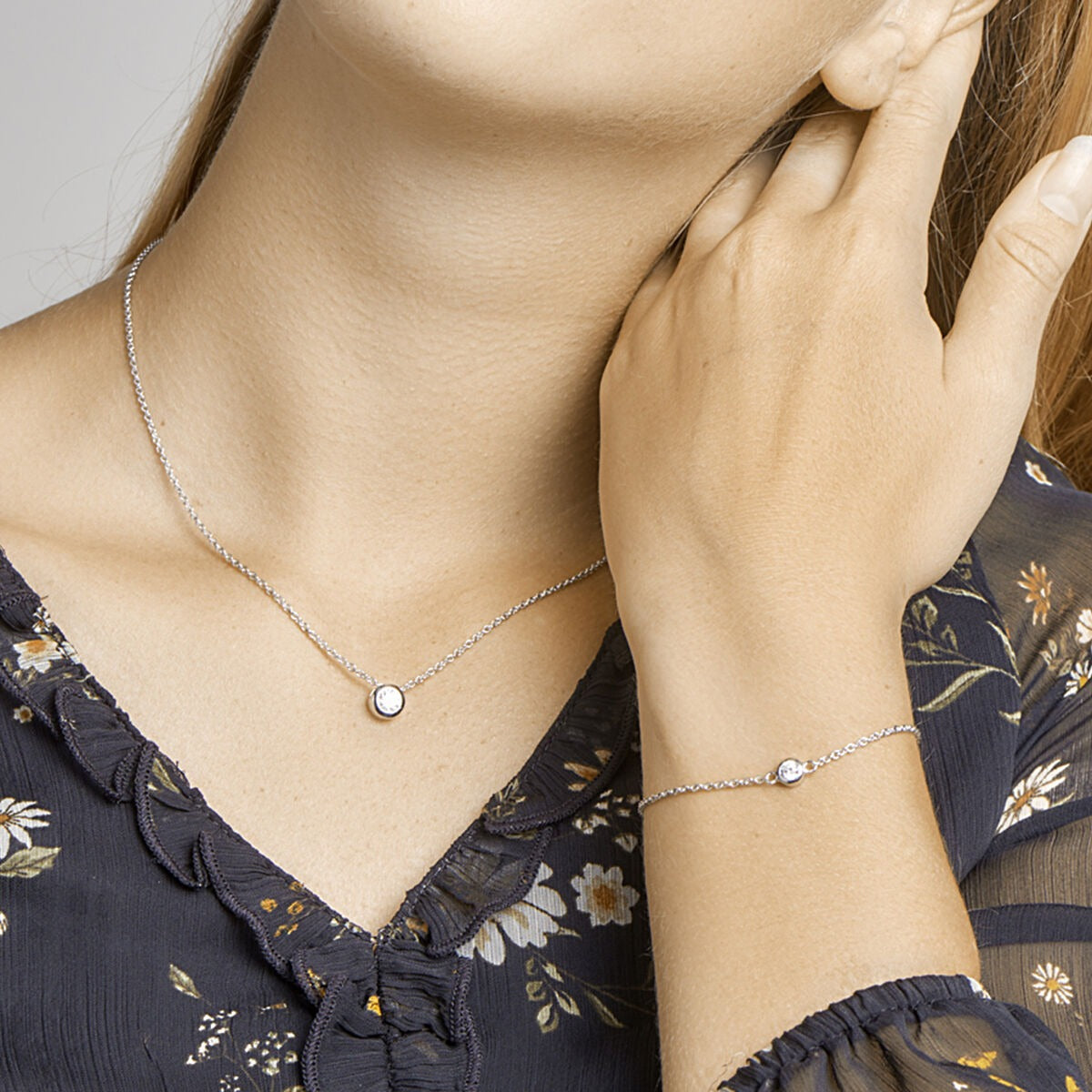 Collier en argent avec zircone – argent rhodié 925 (ensemble)