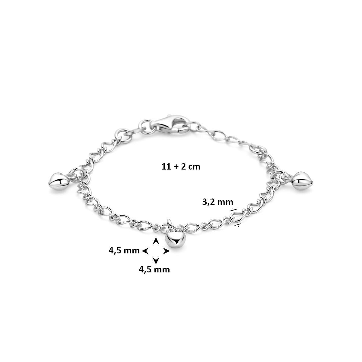 Bracelet pour enfant en argent 925 rhodié avec des cœurs