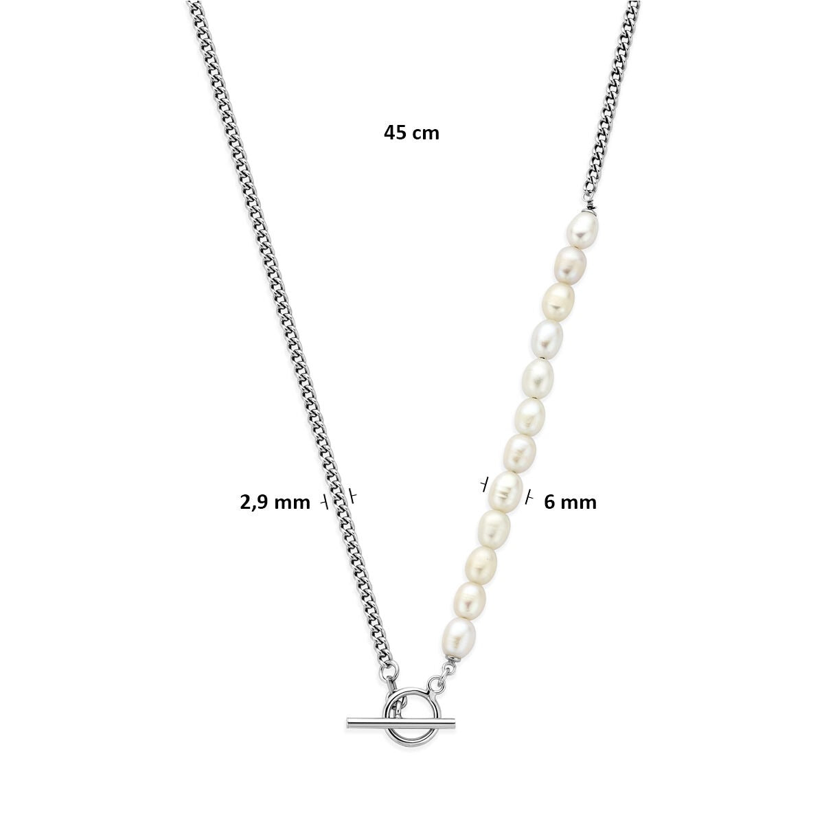 Collier en argent 925 rhodié avec perles d'eau douce et fermoir à vis