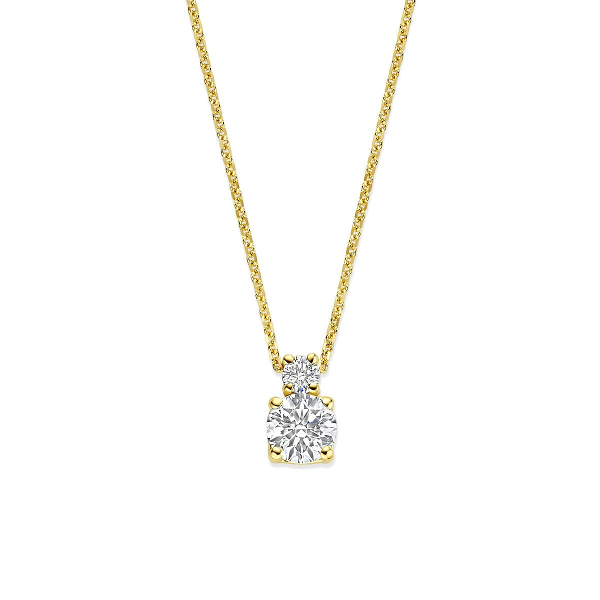Collier en or jaune 14 carats avec un diamant cultivé en laboratoire, pendentif en forme de carré.