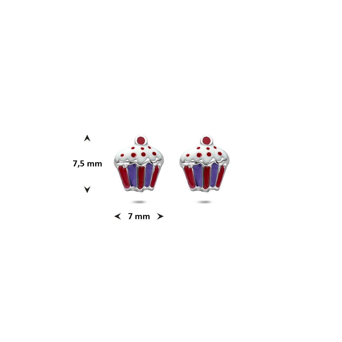 Puces d'oreilles en argent cupcake – rhodié bijou pour enfant 7,5 mm