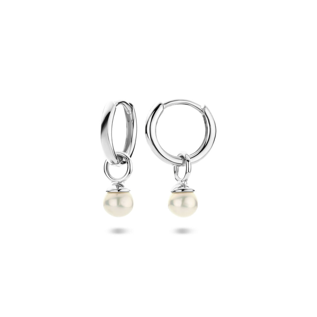 Boucles d'oreilles créoles en argent avec perle – rhodié argent 925, 18 mm