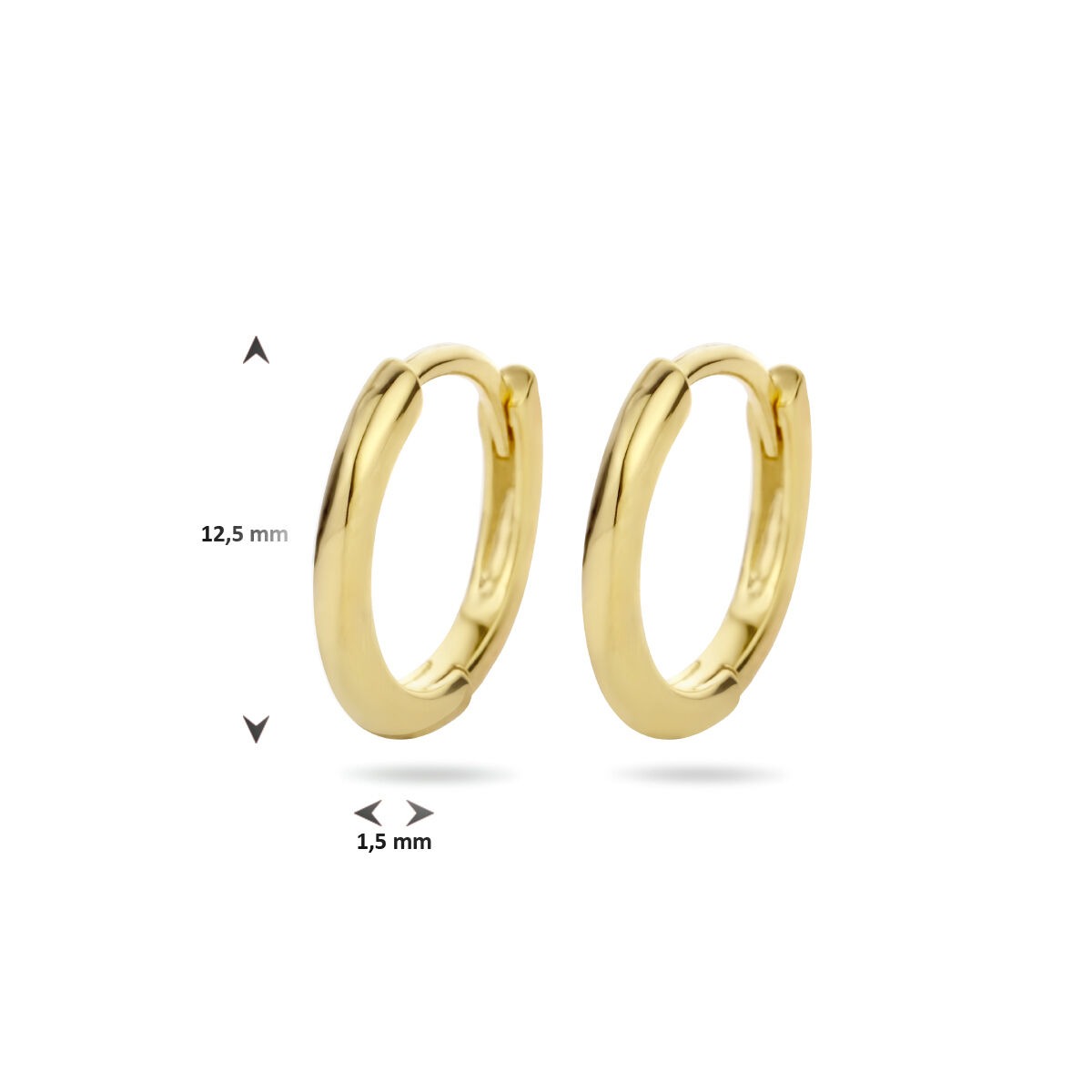 Créoles en argent plaqué or pour femme – or jaune sur argent 925, demi-rond 12,5 mm