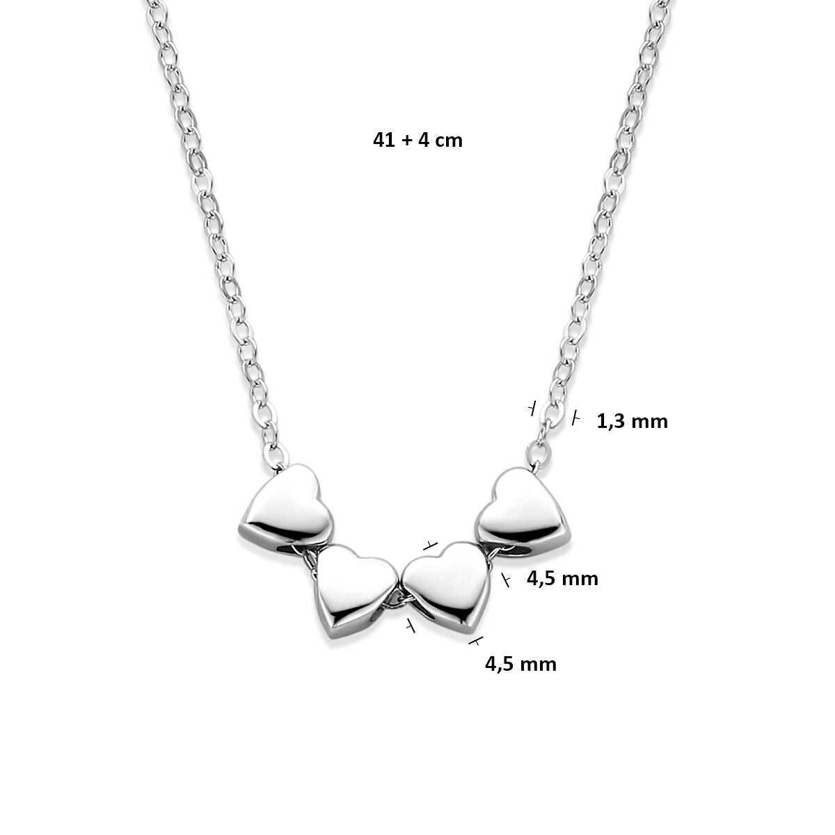 Collier plaqué rhodium en argent 925 avec 4 cœurs