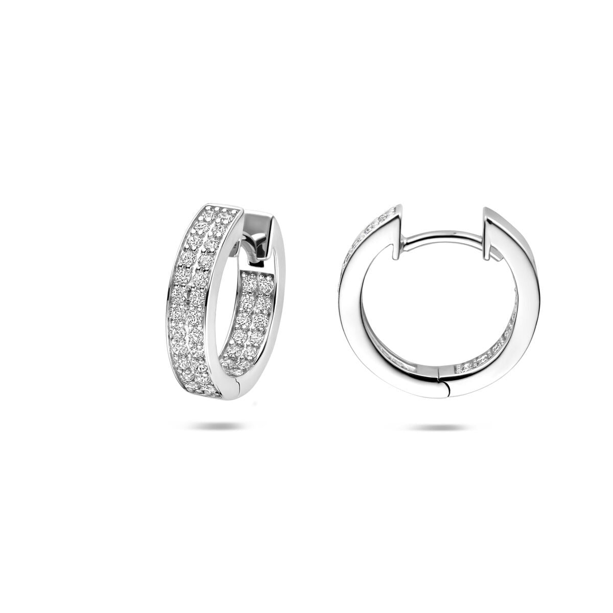 Boucles d'oreilles créoles en argent avec zircone rhodié 15x3.5mm