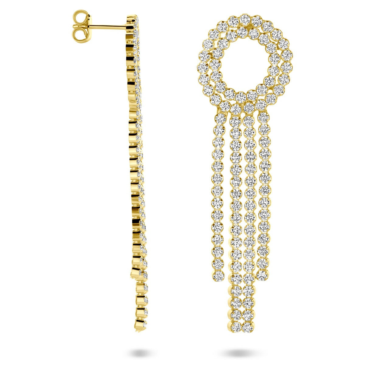Boucles d'oreilles en argent plaqué or avec zircone – 62 mm