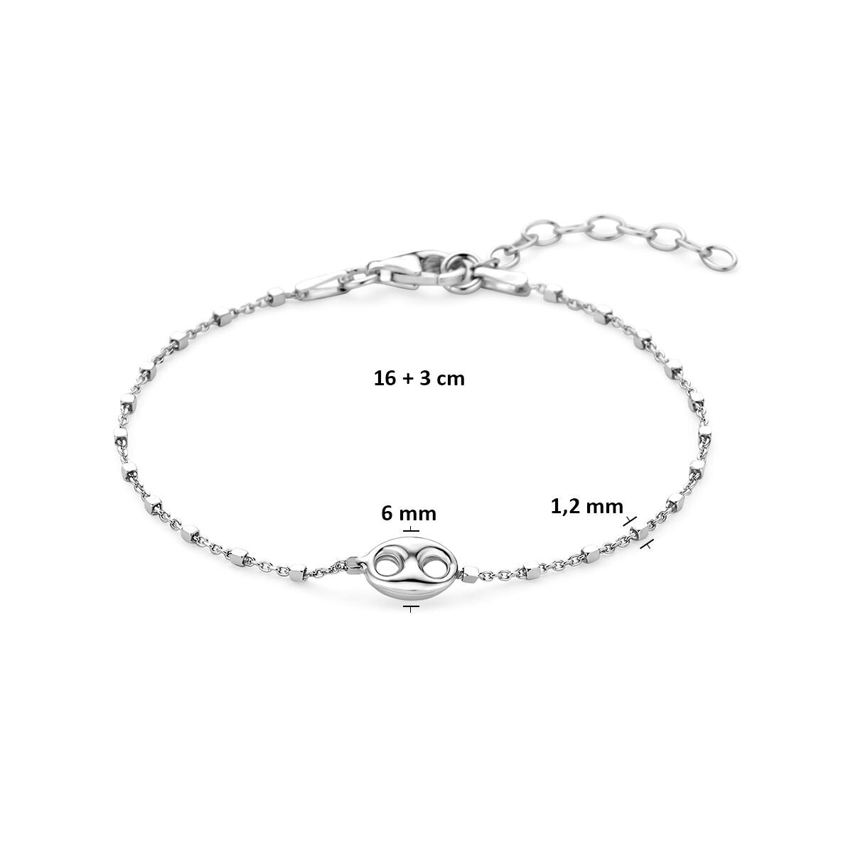 bracelet grain de café 16 + 3 cm argent rhodié