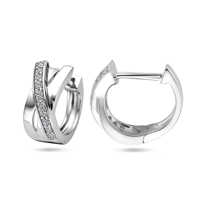 Zilveren klapoorringen met zirkonia – gerhodineerd 925 zilver (set)