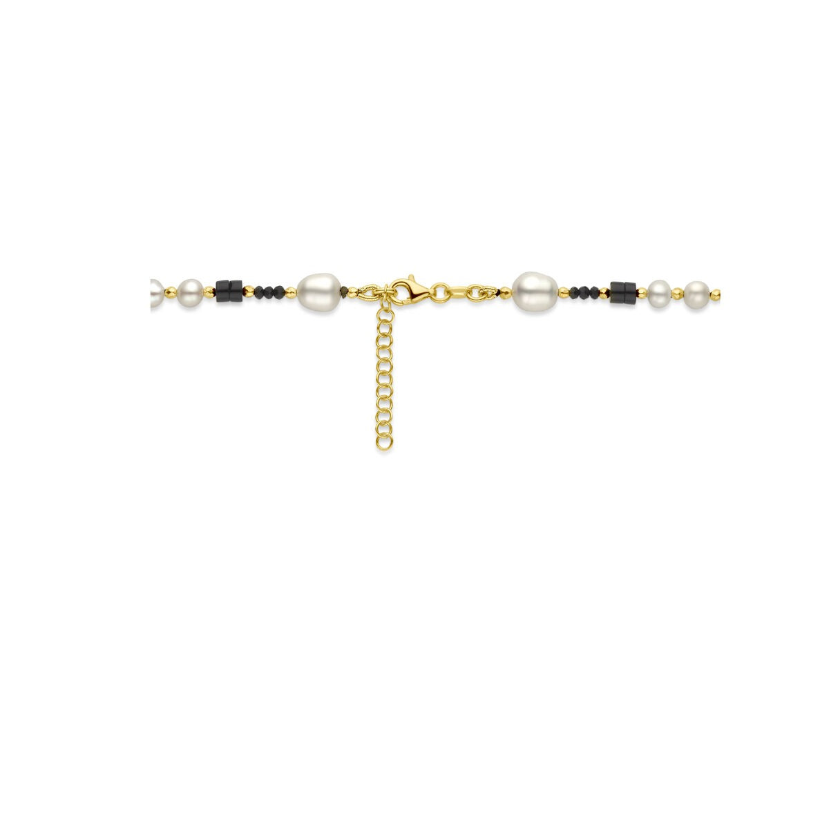 Collier pour femme en argent plaqué or avec perles et onyx