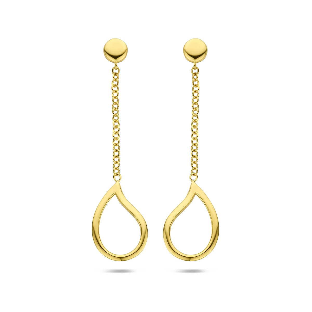 Boucles d'oreilles en forme de goutte en or jaune 14 carats avec chaîne.