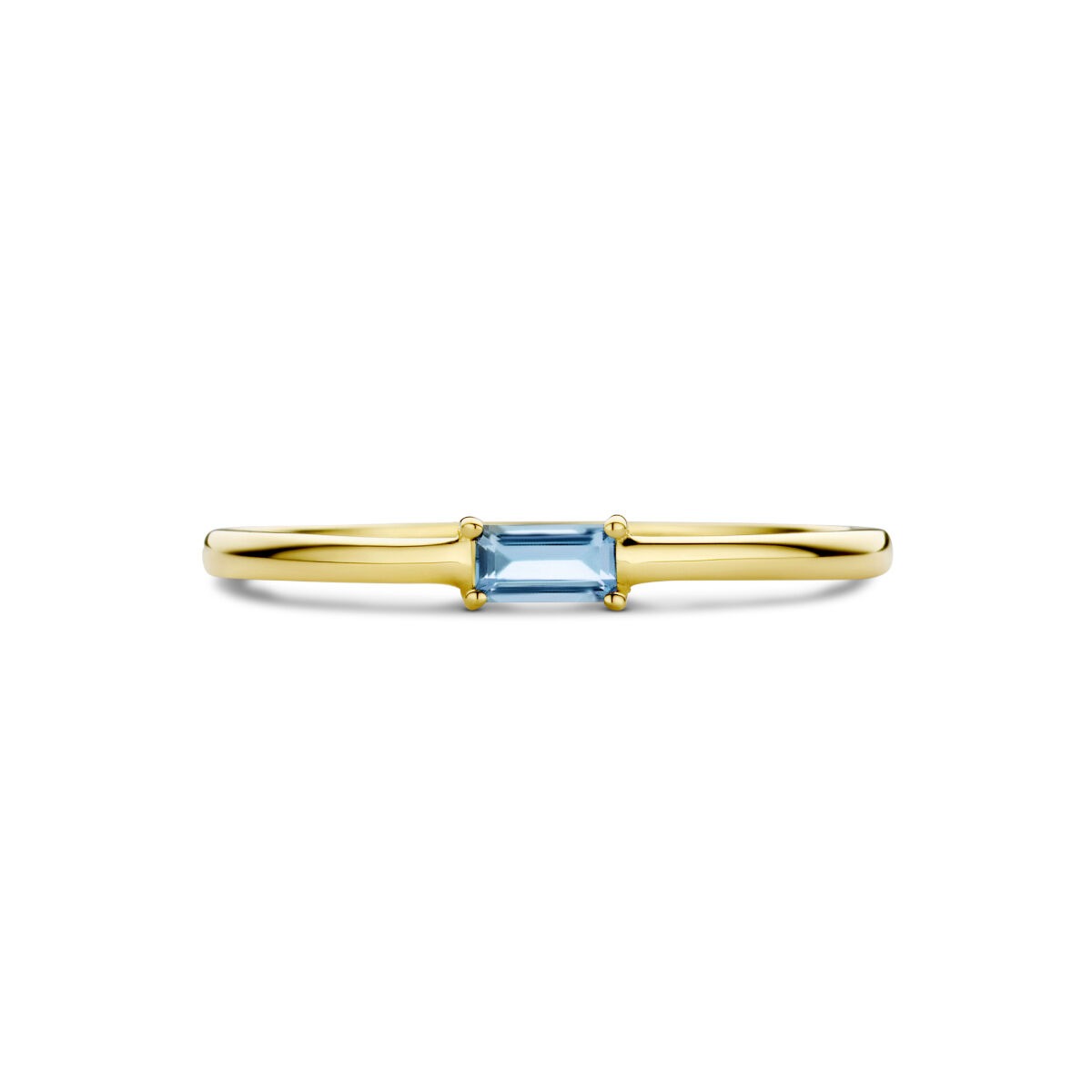 bague en or jaune 14k avec aquamarine taillée en baguette