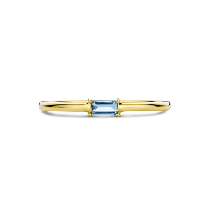 14k geelgouden ring met baguette geslepen aquamarijn