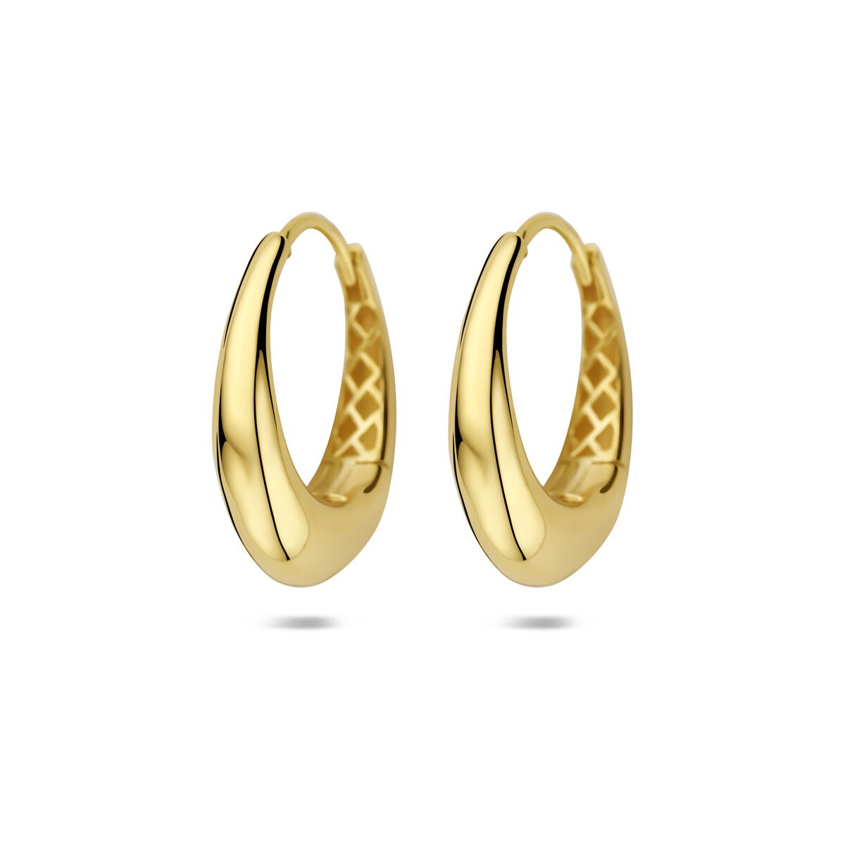 Boucles d'oreilles en or jaune 14 carats, de forme légèrement courbée avec une finition lisse.