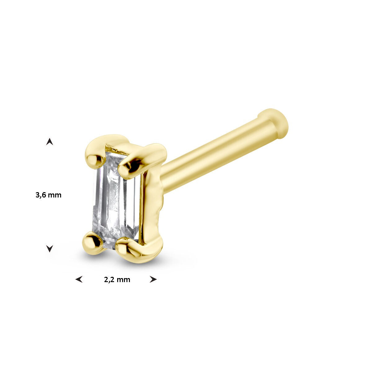 Nez en or jaune 14k avec zircone baguette