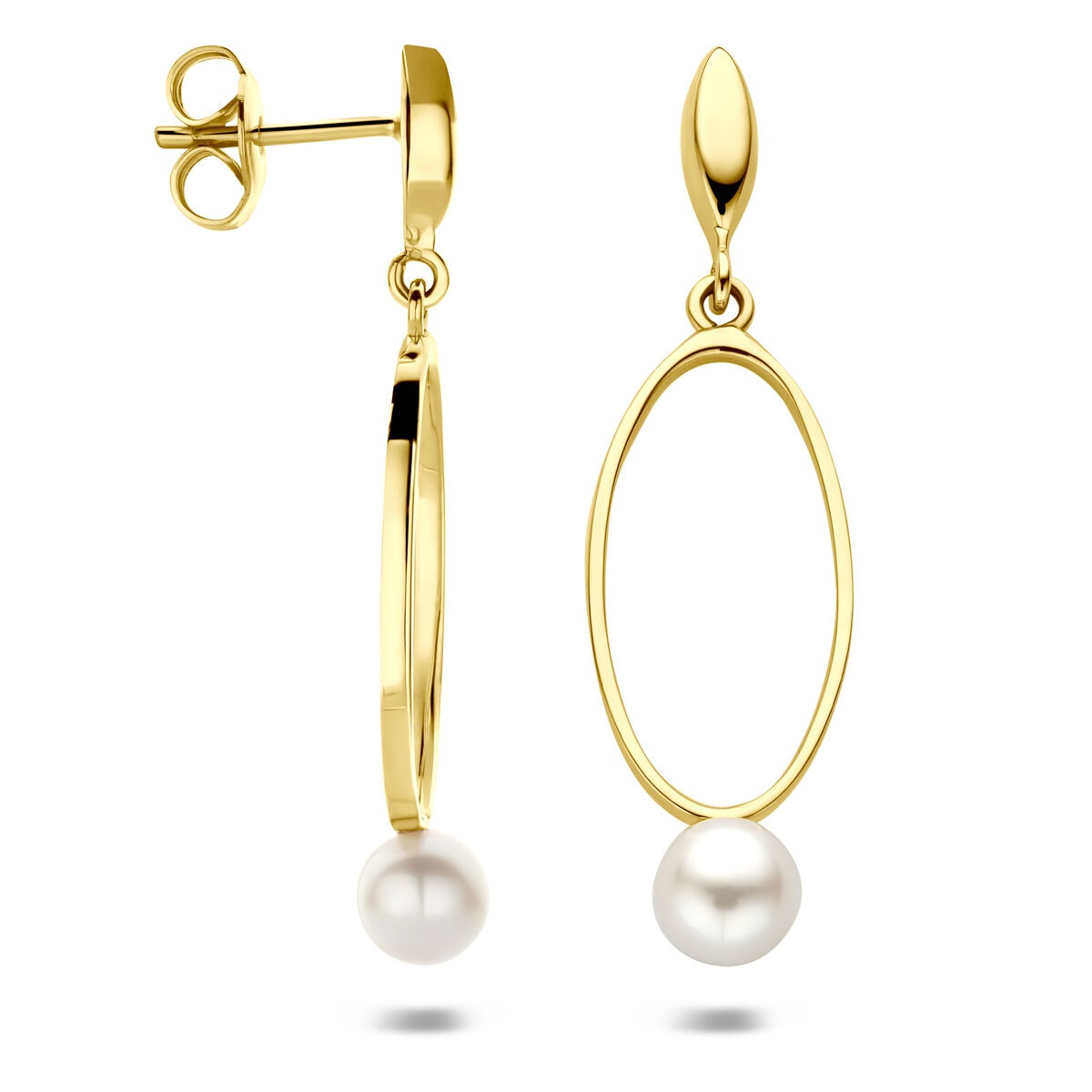 boucles d'oreilles en or jaune avec perle 37 mm